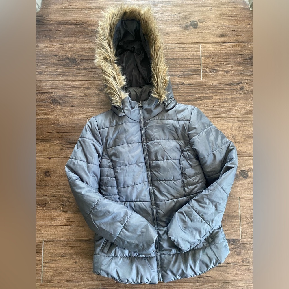 Gray Jacket with Faux Fur Hood Small rampage
